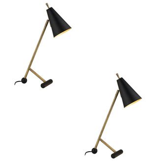Loops 2 PACK Antique Brass & Matt Black Task Lamp - Modern Adjustable Table Desk Light