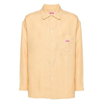 Kenzo Jassen, Heren, Oranje, M, Linnen, Oversize LS Hawaiian Shirt
