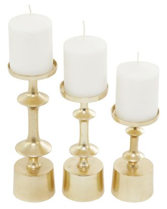 CosmoLiving by Cosmopolitan Cosmoliving By Cosmopolitan Set Of 3 Gold Aluminum Pillar Candle Holder