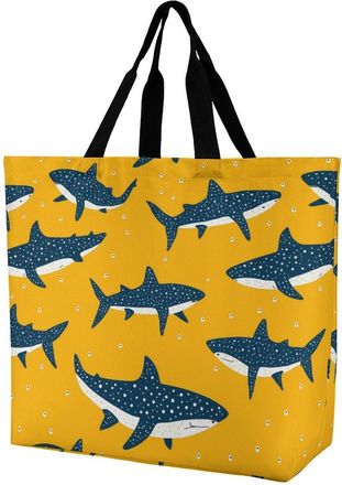 Generic Whale Pattern Tote Bag Reusable Grocery Shopping Bags Large Travel One Shoulder Handbag for Picnic Work