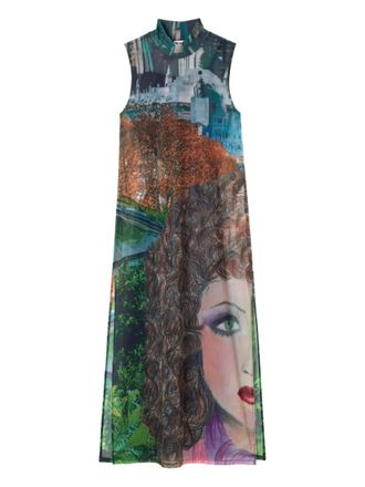 Sunnei Veronique-print midi dress - Blue