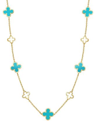 Italian Gold, Inc 14K Turquoise Station Layered Clover Necklace