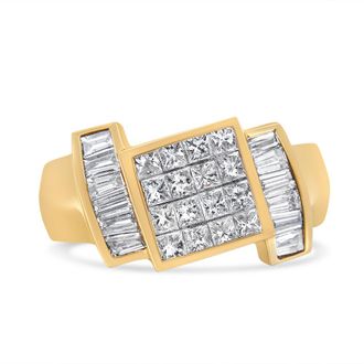 House of Brilliance 14K Yellow Gold 1 5/8 Cttw Invisible-Set Princess and Baguette Diamond Cocktail Band Ring