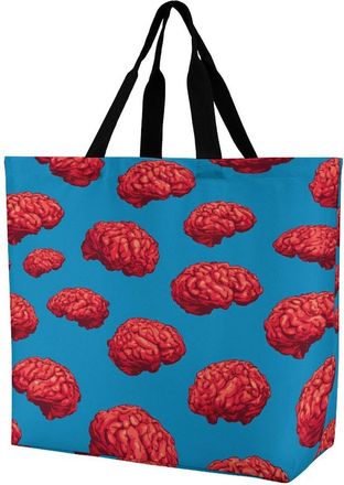 Generic Red Brains Pattern Large Reusable Shopping Bag Lightweight Foldable Tote Bags Washable Shoulder Handbag