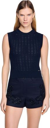 Sandro Textured cropped knit sweater in Navy Blue at Nordstrom, Size X-Small