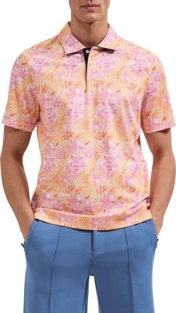 Bugatchi Hendrix Floral Pima Cotton Polo in Peach at Nordstrom, Size Xx-Large