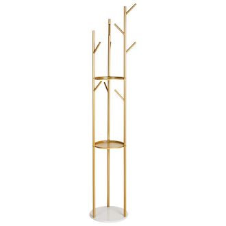 Beliani Perchero De Interior Soporte Para Abrigos Con Estantes M&aacute;rmol Metal Dorado Raltson