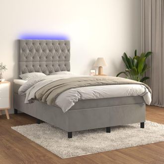 vidaXL Vidaxl - Cama Box Spring Colch&oacute;n Y Led Terciopelo Gris Claro 120x200 Cm