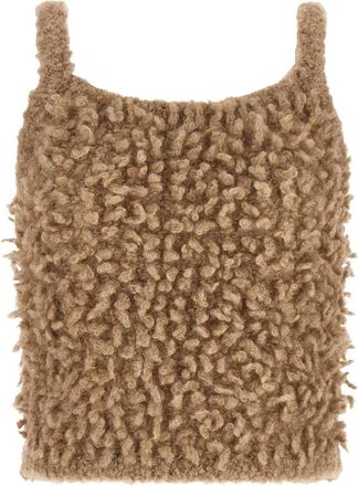 PESERICO Mouwloos Top met Vierkante Hals - Dames - Tops zonder mouwen - Beige - M - Wol - Tops