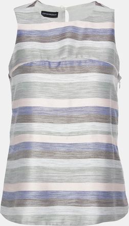 Emporio Armani Grey Striped Cotton & Silk Sleeveless Top