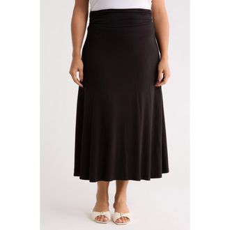 Renee C Foldover Waist Midi Skirt in Black at Nordstrom Rack, Size 1X