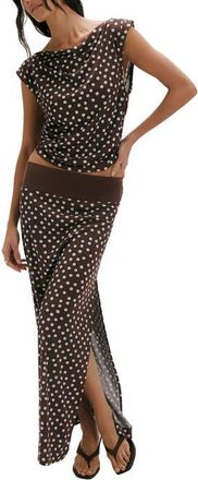 Free People Heat Wave Polka Dot Top & Skirt Set in Chocolate Combo at Nordstrom, Size X-Small