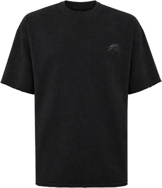 Plein Sport T-shirt met ronde hals en rauwe randen - Heren - Sport - Zwart - Maat: S Katoen