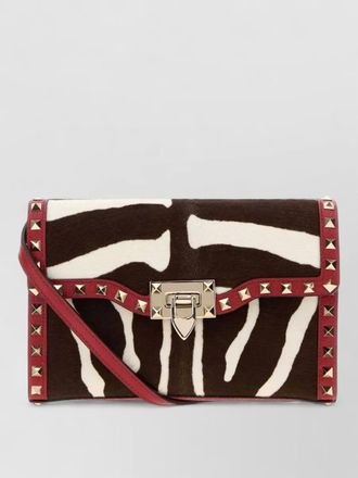Valentino Garavani animal print calf hair rockstud clutch shoulder