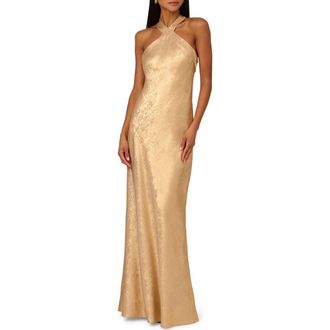 Adrianna Papell Foiled Trumpet Gown in Light Gold at Nordstrom, Size 10