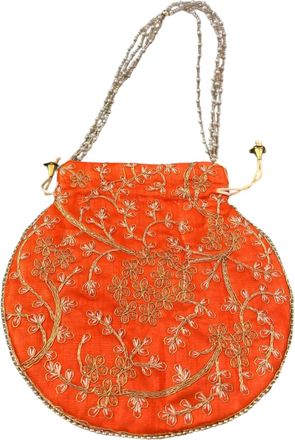 Generic Handcrafted Embroidered Potli Bag - Wedding | Party | Festive | Ethnic Clutch (ORANGE)