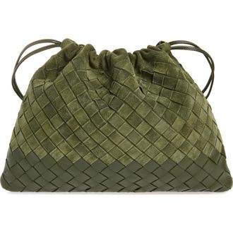 Bottega Veneta Medium Dustbag Intrecciato Suede & Leather Shoulder Bag in 3785 Green Tweed-Gold at Nordstrom