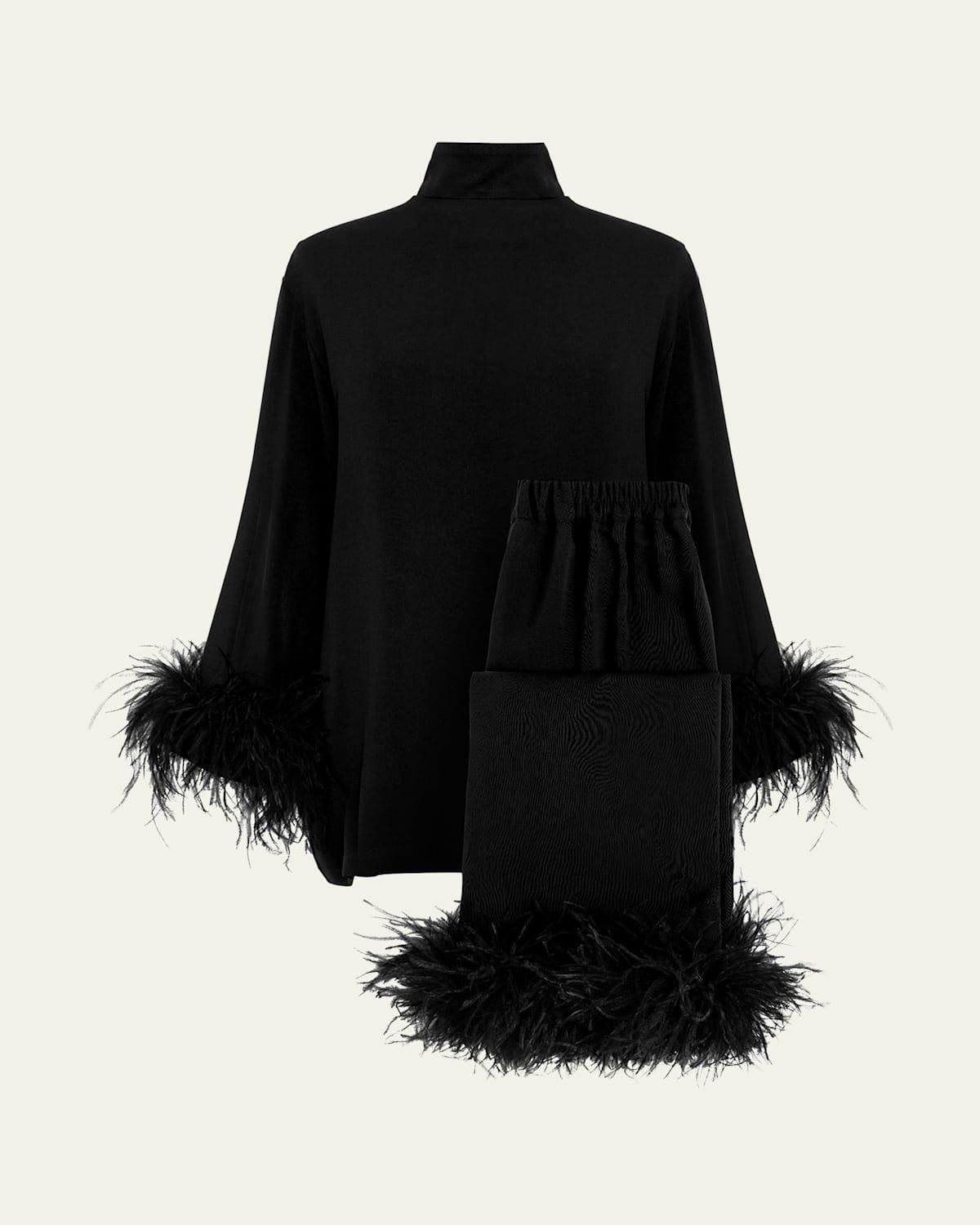 【関税込み】Sleeper ブラック Party パジャマセット Sleeper Party Feather-trimmed Pyjama set - Black - XS from