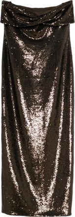 Roland Mouret Abito midi senza spalline con paillettes - Marrone