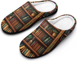Generic Bookshelf Plant Mens Slippers Comfortable And Non-slip Cotton Slipper Shoe for House