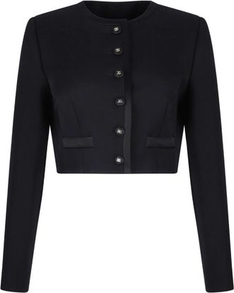 Dolce & Gabbana Cropped Single-Breasted Wollen Jas - Dames - Vesten - Zwart - M - Wol - Truien & Vesten