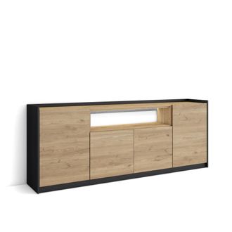 Skraut Home Aparador efecto madera roble y negro 207x37x80cm con Led