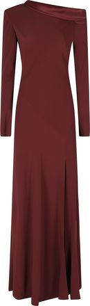 Alberta Ferretti Bordeaux Asymmetric Slit Viscose Satin Maxi Dress