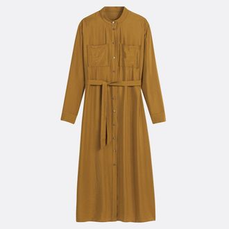 La Redoute Collections Lange rechte jurk met ceintuur en maokraag