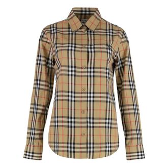 Burberry Geruite Poplin Overhemd van Katoen - Dames - Overhemden - Beige - XS - Katoen - Overhemden