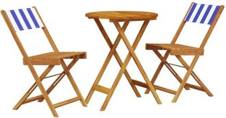 vidaXL 3 Piece Bistro Set Blue and White Fabric and Solid Wood Vidaxl