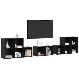 Berkfield Home TV Cabinet Set with Shelf with Storage 8 pcs Black Oak Engineered Wood