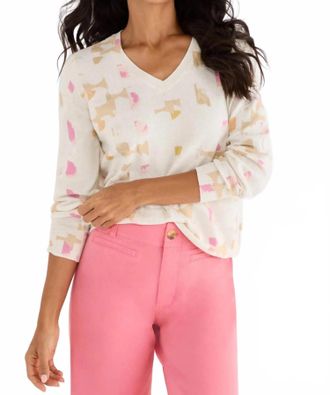 Nic+Zoe Mod Mix V Neck Sweater In Cream Multi