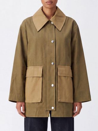Ganni Knee-Length Light Jacket in Organic Cotton with Abstract Print