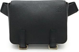 Loewe Pre-owned Anagram Leather 2way Schoudertas - Heren - Vintage Heuptassen - Zwart - ONE Size - Leer - Vintage