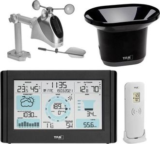 TFA Dostmann stazione meteo Weather Pro, 35.1161.01, con pluviometro, anemometro e sensore esterno, previsioni del tempo, radiocontrollata, temperatura e