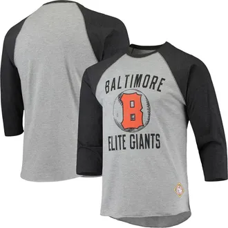 Stitches Mens Stitches Heathered Gray/Black Baltimore Elite Giants Negro League Wordmark Raglan 3/4-Sleeve T-Shirt in Heather Gray at Nordstrom, Size Medium