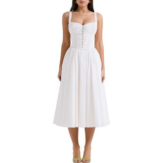 House of CB Milia Lace Up Corset Midi Dress in White at Nordstrom, Size X-Small