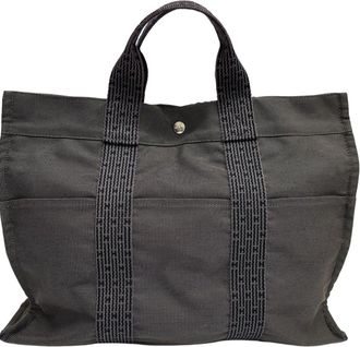 Herm&egrave;s Her Line Gray Canvas Tote Bag (Pre-Owned)