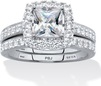 Palm Beach Jewelry 2.60 Cttw Platinum-plated Silver Created White Sapphire Engagement Ring Set