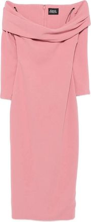 Solace London Peony Pink Off-Shoulder Midi Jurk - Dames - Feestkleedjes - Roze - XS - Polyester - Kleedjes