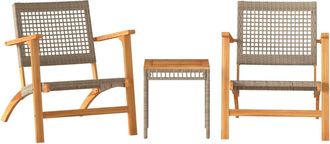 vidaXL Juego De Bistr&oacute; 3 Pzas Rat&aacute;n Pe Beige Y Madera Maciza Acacia Vidaxl