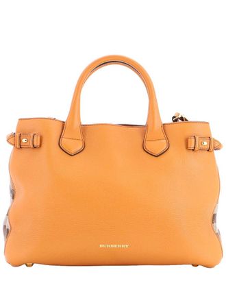 Burberry Banner Tote Leather And House Check Canvas Medium (Authentic Pre- Loved)