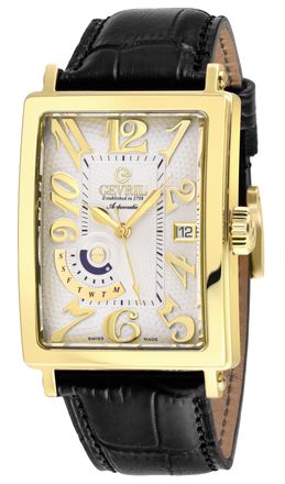 Gevril Group Mens Avenue of Americas IPYG Case, Silver/Gold Dial, Genuine Italian Handmade Leather Strap - Black - One Size