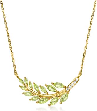 Ross-Simons Peridot Leaf Necklace With Diamonds in 18kt Gold Over Sterling