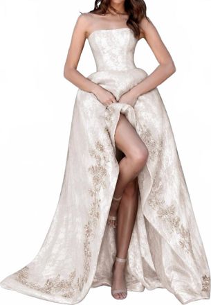 Sherri Hill Lace Floral Embroidered High Low Gown In Ivory