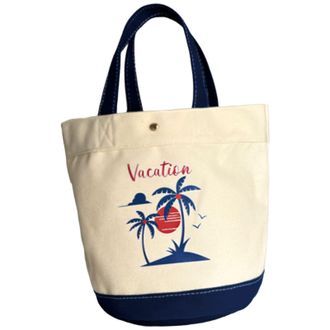 Generic Canvas Tote Bag with Colour-Block and Tropical Pattern Stylish Shoulder or Hand Carry for Daily Commuting and Shopping (White, 8.27 &times; 7.87 &times; 9.84 in)