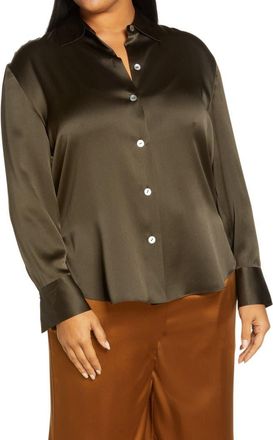 Vince Relaxed Button-Up Silk Blouse in Eden at Nordstrom, Size 3X-Large