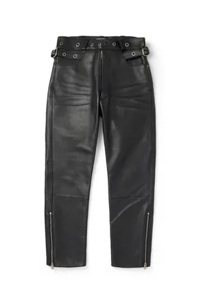Tom Ford Straight-Leg Eyelet-Embellished Paneled Full-Grain Leather Trousers
