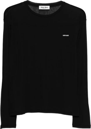 Miu Miu T-shirt met logopatch - Zwart
