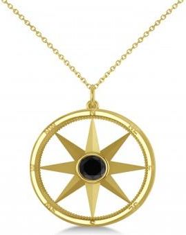 Allurez Black Diamond Compass Pendant Fashion Necklace 14k Yellow Gold (0.66ct)